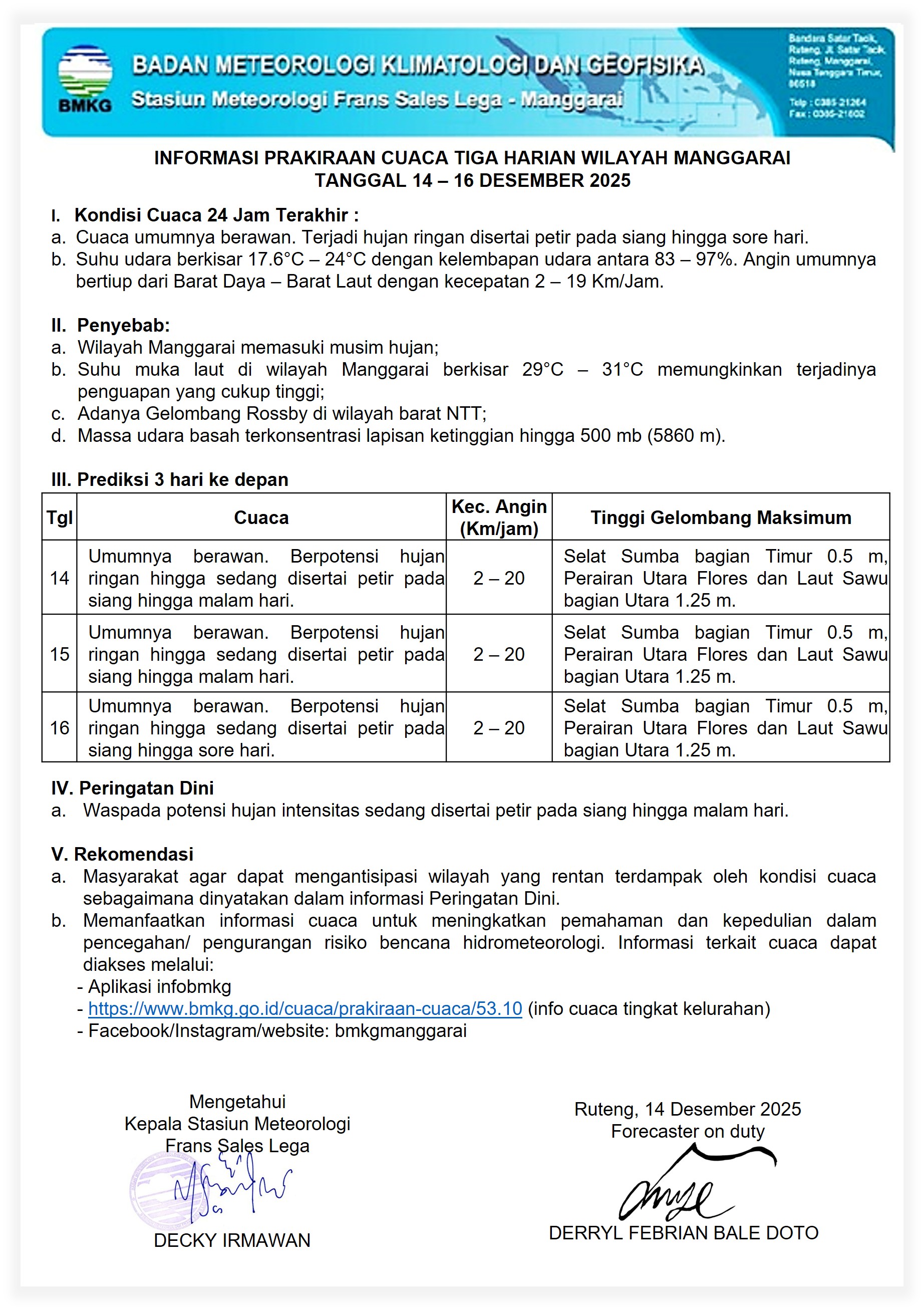 prakiraan cuaca 3 harian